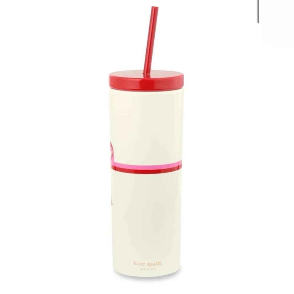 🎀 Kate Spade Red and Pink Ribbon Bow Tumbler with Straw NEW Giftable - Picture 2 of 7